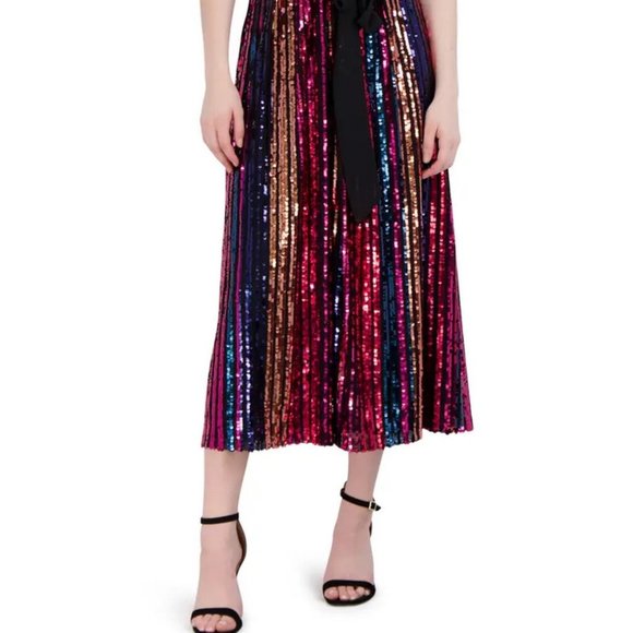 Julia Jordan Rainbow Sequin Stripe Fit & Flare Cocktail Dress - Picture 6 of 10